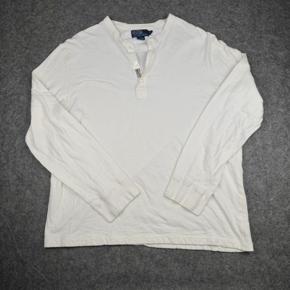 VTG Polo Ralph Lauren Men's XL White Cotton Henley Shirt Long Sleeve Vintage